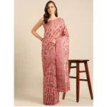 Women's Cotton Printed Saree With Unstitched Blouse 5.5Mtr (Pink)