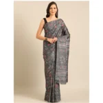 Women's Cotton Printed Saree With Unstitched Blouse 5.5Mtr (Grey)