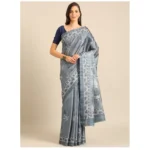 Women's Cotton Printed Saree With Unstitched Blouse 5.5Mtr (Grey)