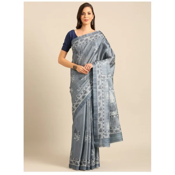 Women's Cotton Printed Saree With Unstitched Blouse 5.5Mtr (Grey)