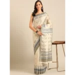 Women's Cotton Printed Saree With Unstitched Blouse 5.5Mtr (Cream)