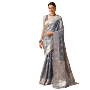 Women's Cotton Printed Saree With Unstitched Blouse 5.5Mtr (Grey)