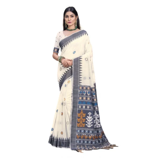 Women's Cotton Printed Saree With Unstitched Blouse 5.5Mtr (Grey)