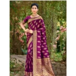 Women's Silk Woven Design Saree With Unstitched Blouse 5.5Mtr (Wine)