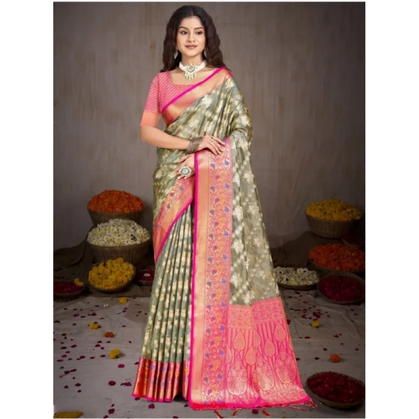 Women's Silk Woven Design Saree With Unstitched Blouse 5.5Mtr (Grey)