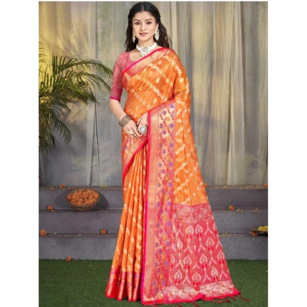 Women's Silk Woven Design Saree With Unstitched Blouse 5.5Mtr (Orange)