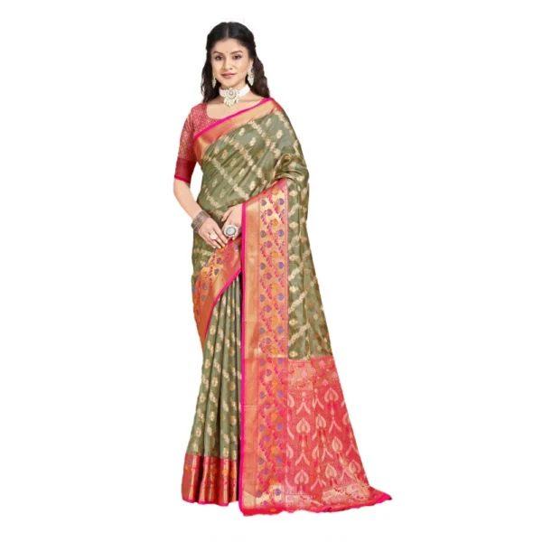 Women's Silk Woven Design Saree With Unstitched Blouse 5.5Mtr (Grey)