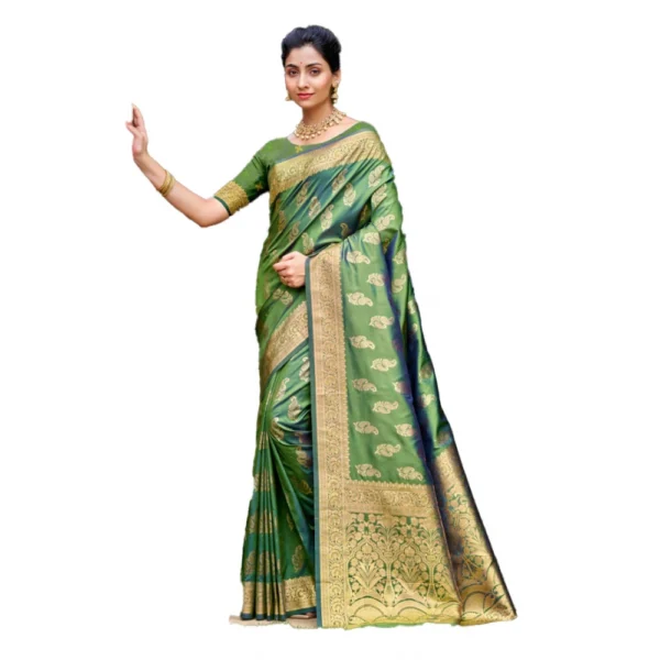 Women's Silk Woven Design Saree With Unstitched Blouse 5.5Mtr (Green)