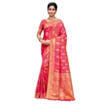 Women's Silk Woven Design Saree With Unstitched Blouse 5.5Mtr (Pink)