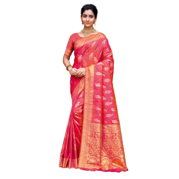 Women's Silk Woven Design Saree With Unstitched Blouse 5.5Mtr (Pink)