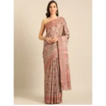 Women's Cotton Printed Saree With Unstitched Blouse 5.5Mtr (Light-Brown)