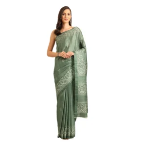 Women's Cotton Printed Saree With Unstitched Blouse 5.5Mtr (Green)