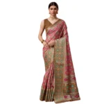 Women's Cotton Printed Saree With Unstitched Blouse 5.5Mtr (Pink)