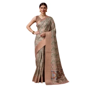 Women's Cotton Printed Saree With Unstitched Blouse 5.5Mtr (Peach)