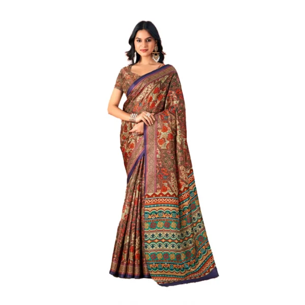 Women's Polyester Printed Saree With Unstitched Blouse 5.5Mtr (Multicolor)