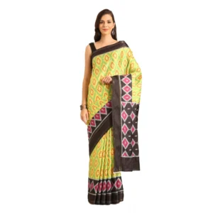 Women's Cotton Printed Saree With Unstitched Blouse 5.5Mtr (Yellow)