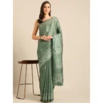 Women's Cotton Printed Saree With Unstitched Blouse 5.5Mtr (Green)