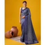 Women's Cotton Printed Saree With Unstitched Blouse 5.5Mtr (Blue)