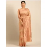 Women's Cotton Woven Design Saree With Unstitched Blouse 5.5Mtr (Beige)