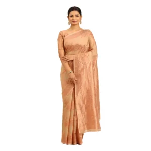 Women's Cotton Woven Design Saree With Unstitched Blouse 5.5Mtr (Beige)