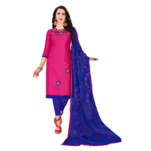 Women's Glaze Cotton Unstitched Salwar-Suit Material With Dupatta (Pink, 2 Mtr)