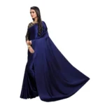 Women's Satin Saree With Blouse (Navy Blue, 5-6mtrs)